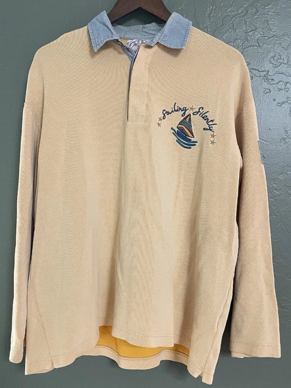 RARE Vintage ICEBERG Sport Ice Yellow Sailing Silently Silk Shirt XL Italy